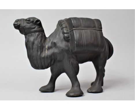 A Black Glazed Novelty Planter in the Form of a Camel, 26cm Long 