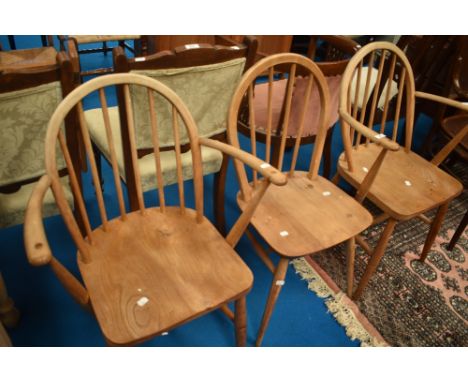 A set of three (two plus one) Ercol hoop and stick back kitchen chairs