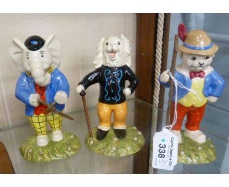 THREE ROYAL DOULTON ANTHROPOMORPHIC FIGURES, 'ALGY PUG LOOKING LIKE ROBIN HOOD', 'EDWARD TRUNK PRETENDING TO BE AN OUTLAW', '
