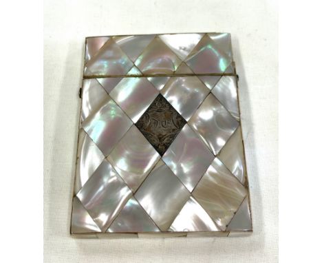 Vintage mother or pearl card holder / case, with silver personalised / initialed panel 