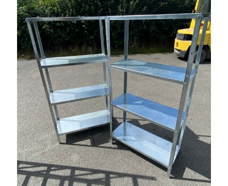 2 Metal 4 shelf stacking units, approximate measurements: Height 56 inches, Width 28 inches, Depth 12 inches 