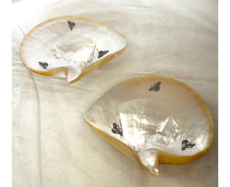 Pair of Chinese silver mounted Mother of Pearl dishes 