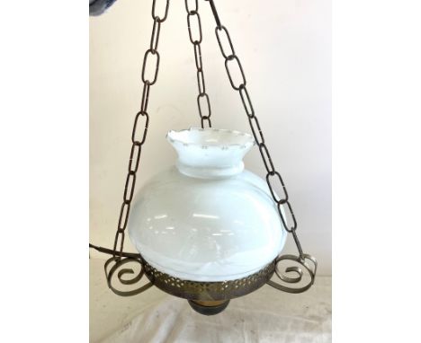 Antique brass light fitting and shade, some light damage to shade 