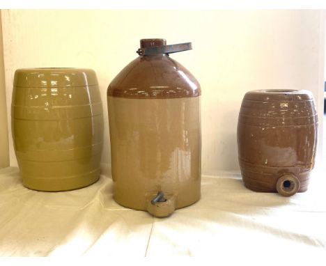 3 Vintage stone barrels, approximate height of tallest 16 inches 
