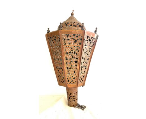 Antique brass ceiling hanging light /shade, approximate height 18.5 inches 