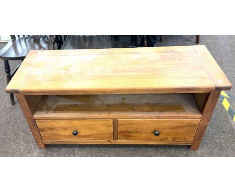 Wooden tv unit, 2 drawers, 1 shelf, approximate measurements: Height: 21.5 inches, Height 43 inches, Depth 16 inches 