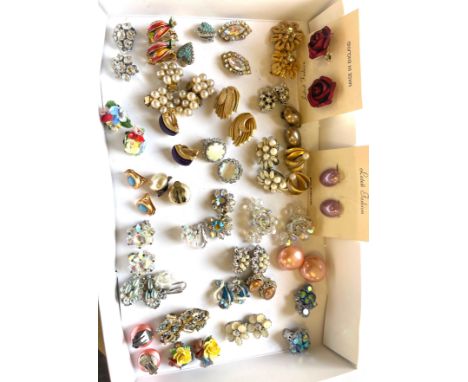 Large selection vintage clip on costume earrings 