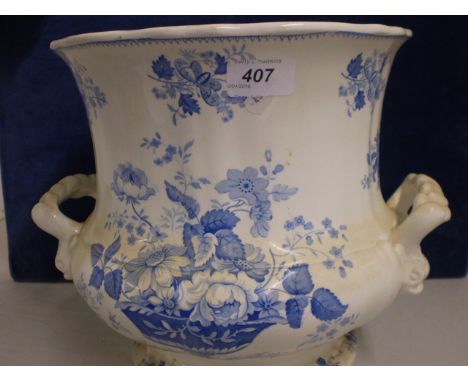 VINTAGE BLUE AND WHITE JARDINIERE ( 24 CM TALL ) 