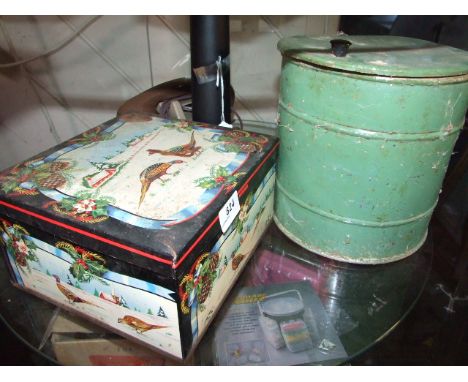 VINTAGE HUNTLEY &amp; PALMER PHEASANT TIN &amp; GREEN CONTAINER