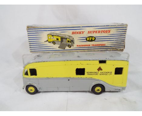 Dinky Toys - a Dinky Toys #979 Racehorse Transport, grey lower body and roof with lemon yellow upper body and hubs with Newma