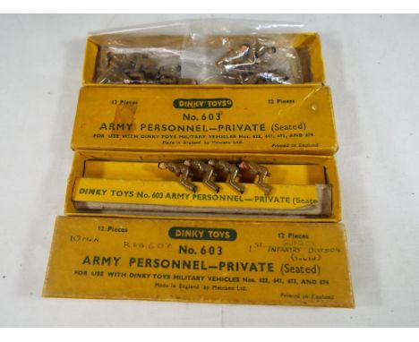 Dinky Toys - Army Personnel - Private (seated) # 603 eleven figures in original yellow box and a further original yellow box 