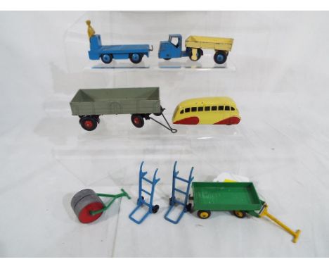 Dinky Toys - A collection of 8 unboxed Dinky Toys to include, # 33w Mechanical Horse and Trailer with blue cab and hubs, crea