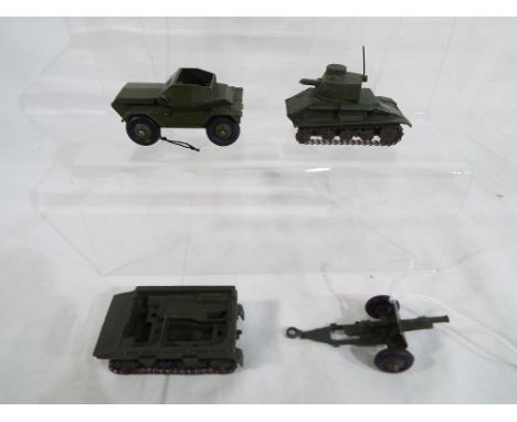 Dinky Toys - 4 unboxed Dinky Toys including # 673 Scout Car, # 162A Light Dragon Tractor, # 162C 18 Pound Gun, # 152A Light T