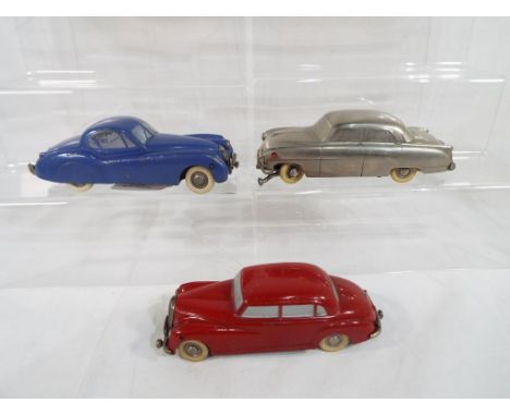 Prameta - three diecast clockwork model motor vehicles by Prameta to include Opel Kapitan 555 in chrome with white wheels, Me