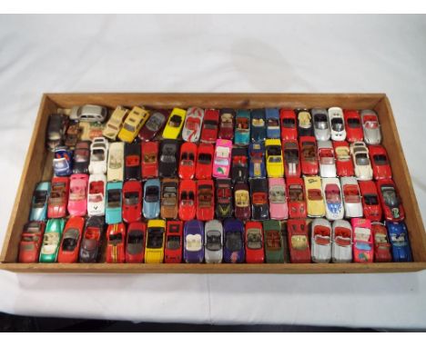 Diecast Models - a wooden tray containing approx 78 diecast model motor vehicles to include Realtoy, Corgi, Majorette, Matchb