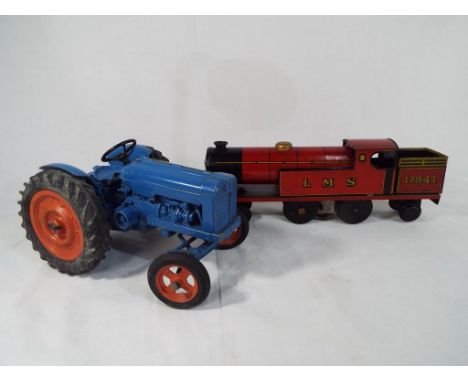 Chad Valley - A Chad Valley clockwork tinplate LMS 17841 engine in red livery and a Chad Valley Fordson Major Blue diecast tr