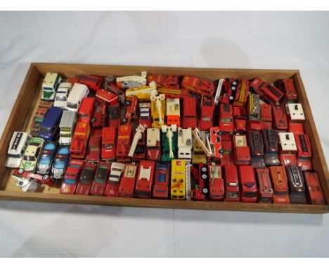 Diecast Models - a wooden tray containing a quantity 68 predominantly emergency service diecast model motor vehicles to inclu