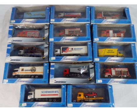 Diecast - 14 1:80 scale diecast model motor vehicles by Cararama of commercial vehicles and emergency service vehicles, all i