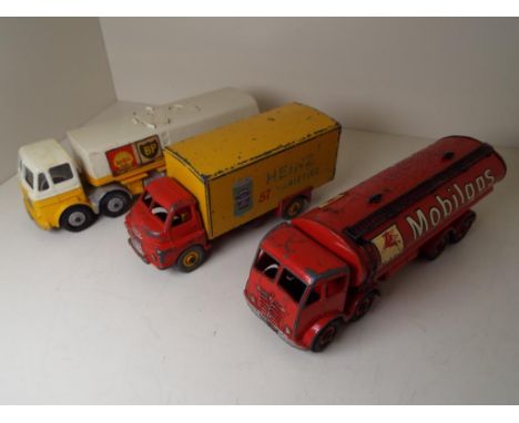 Dinky Supertoys - a Foden Tanker, Mobilgas # 504 red with red hubs, ca 1950s, g in ab, a Bedford Van, Heinz 57 Varieties, # 9