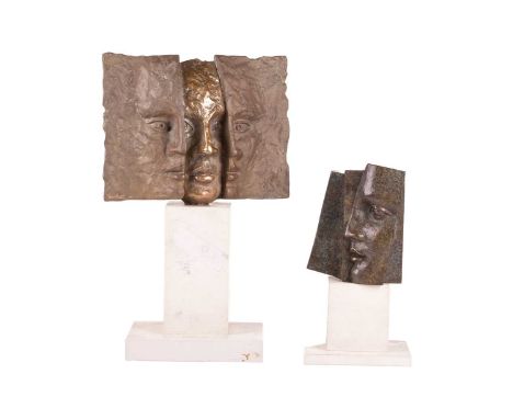 René Berthet (French, b. 1942), 'Tragedia', signed Berthet '96 1/VIII., bronze, 19.5 x 26 cm, on a simulated white marble bas