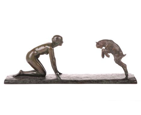 Victor Silvestre (1884-1974), 'Jeune Femme au Cabri', patinated bronze, circa 1930, signed, foundry mark for Susse Fres Editi