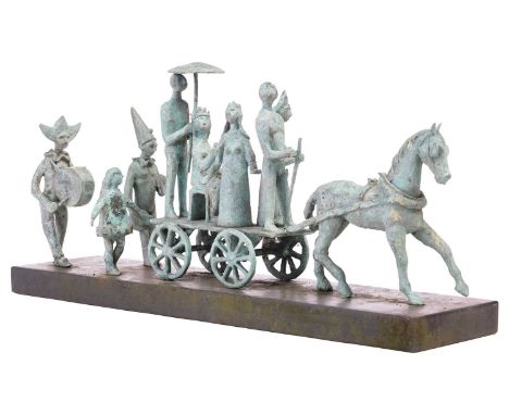 Catharni Stern (1925-2015) British, a large bronze processional figure group, a horse leading figures of Royalty on a cart, w