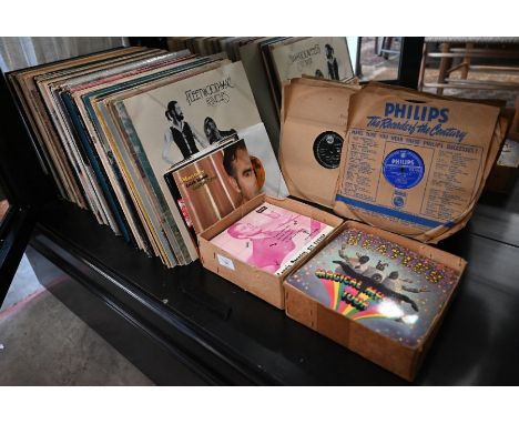 A collection of over 100 33rpm LP records - mostly 1960s rock and pop, to/w various 45rpm singles and 78 rpm records includin