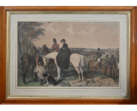 A large engraving of Queen Victoria and entourage hunting, 52 x 81 cm