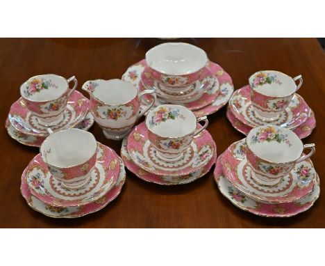 Royal Albert 'Lady Carlyle' china tea service comprising five cups, six saucers, sandwich plate and milk and sugar pair