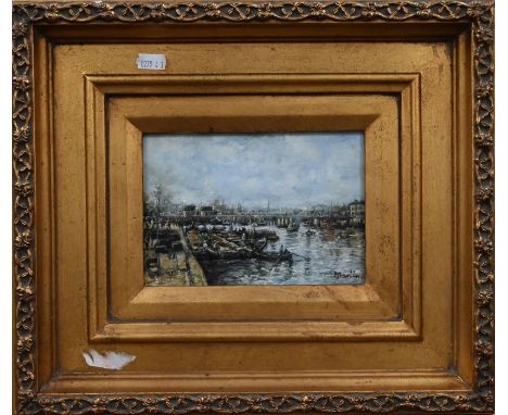 Simpson - Ship at full sail, signed, oil on canvas, 19 x 24 cm; Martin - River view oil on board, signed, 11.5 x 16.5 cm to/w