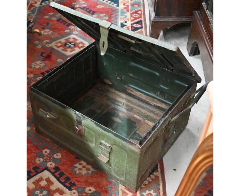 A British Army WWII period metal ammunition box, 52 cm w x 44 cm d x 26 cm h&nbsp;