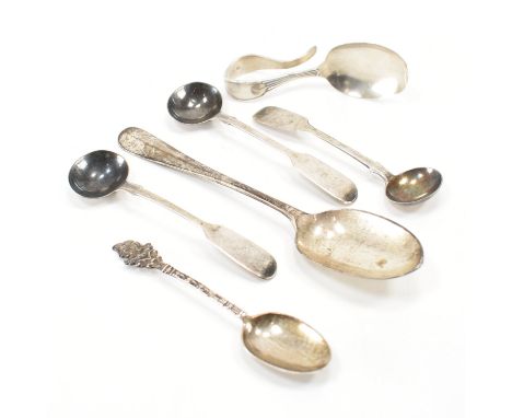 A group of silver hallmarked flatware. The lot to include a rat tail pattern spoon (hallmarked Sheffield 1910), three silver 