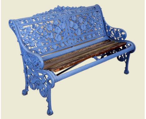 A Victorian Coalbrookdale Nasturtium pattern cast iron garden bench, 138cm long, c.1880