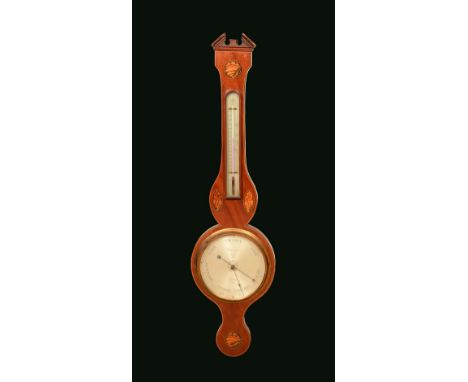 A 19th century mahogany wheel barometer, 19cm silvered register inscribed Caprani &amp; Co, London, break-arch pediment, alco