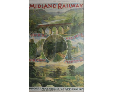 Midland Railway Holiday Resorts Series No.4 poster, Tourist Resorts In The Peak of Derbyshire, lithographic coloured print, B