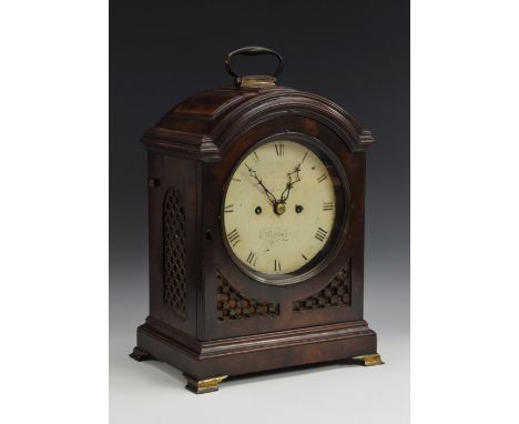 A George III mahogany bracket clock, 16.5cm circular painted dial inscribed Robins &amp; Underwood, New Aisle Street, London,