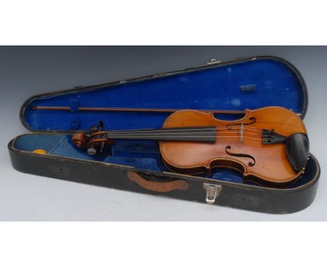 A 19th century German violin, 35.7cm two-piece back, interior label inscribed Antonius Stradivarius, anno 1771, ebony tailpie