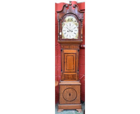 A 19th century oak and mahogany crossbanded longcase clock, the 30cm dial with Roman numerals, inscribed Long Bunkim*m subsid