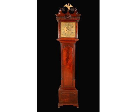 A 'George III' mahogany longcase clock, 33.5cm square brass dial inscribed Pat Foley, Roman numerals, twin winding holes, eig