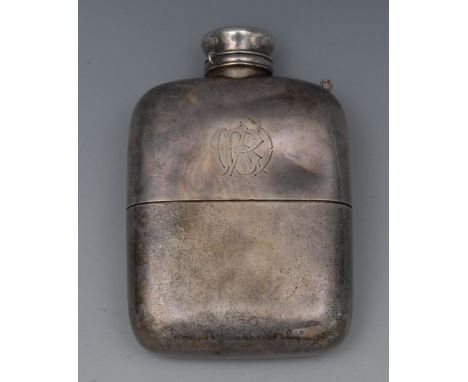 A Victorian silver rounded rectangular hip flask, detachable base, 11cm high, London 1867, 6.77oz 