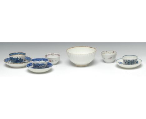 A John Pennington Liverpool tea bowl and saucer, Two Figures on a Bridge and Pagoda pattern, transfer-printed in blue, the sa