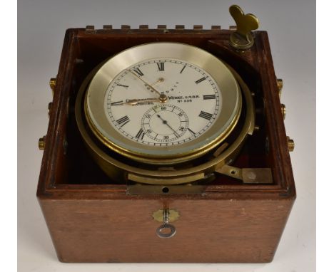 An early 20th century German marine chronometer, 9.5cm silvered dial inscribed Chronometerwerke, Hamburg, G.M.B.H, no. 836, s