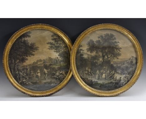Continental School (18th century), after an Old Master, a pair of roundels, of merrymaking rustics in Italianate landscapes, 