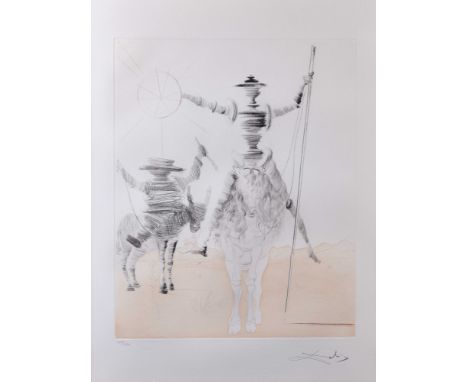 Salvador DALI (1904-1989)"Don Quijote und Sancho Panza"Grafik - Farbradierung auf Bütten, Plattenmaß: 49 cm x 40 cm,rechts un