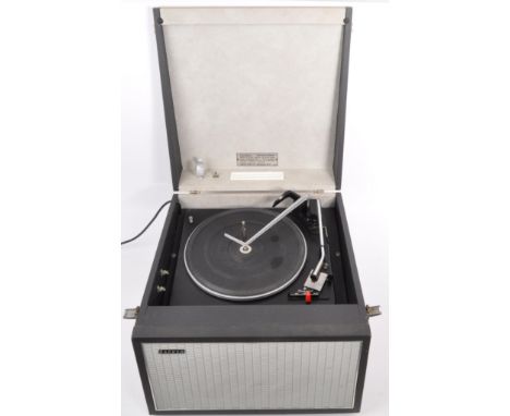 A vintage retro mid 20th century Hacker vinyl record player with in a blue and grey colourway with Garrard deck within.&nbsp;