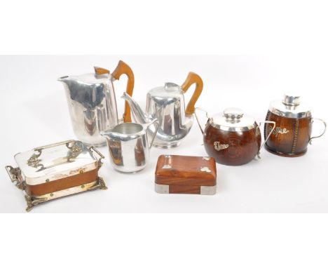 A retro vintage mid 20th century circa 1950s Picquot ware part tea set including teapot, hot water jug and milk jug. Together