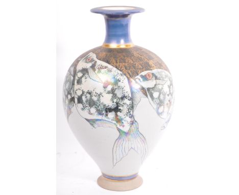 Late 20th century studio art Cornish ware pottery lustre vase by&nbsp;Barbara and Michael Hawkins - Port Isaac Pottery. Havin