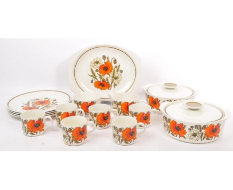 A vintage retro 20th century studio art pottery tea service, 'Poppy Pattern' part dinner and tea / coffee service by J & G Me