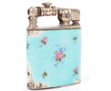 A vintage 20th century silver hallmarked &amp; guilloche enamel Kultustaaten D.R.G.M in Allen German petrol pocket lighter. T