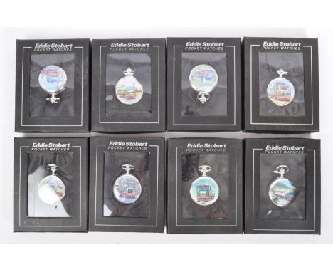 A collection of 8 Eddie Stobart pocket watches. The pocket watches all having enamel images of Eddie Sobart trucks all in pre
